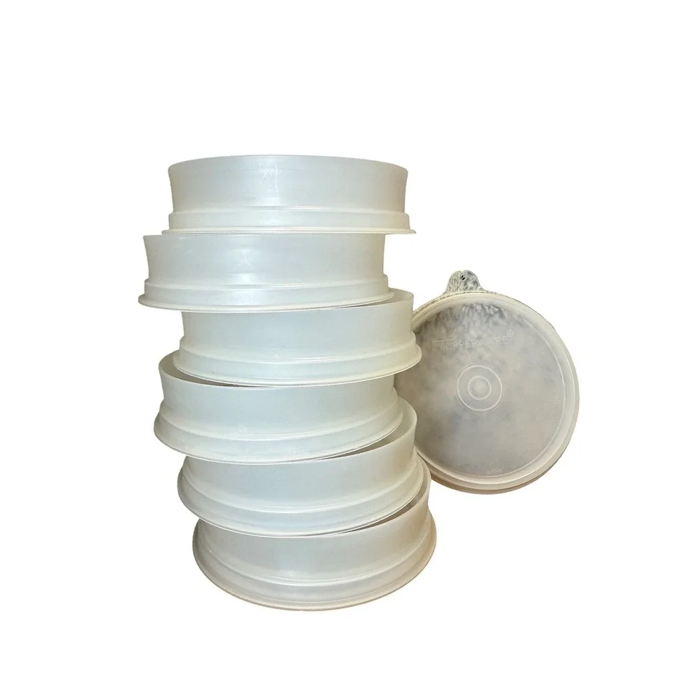 Vintage Tupperware Burger Patty Press Ring 6 Keepers & Lid 9 Pc Set 4.5